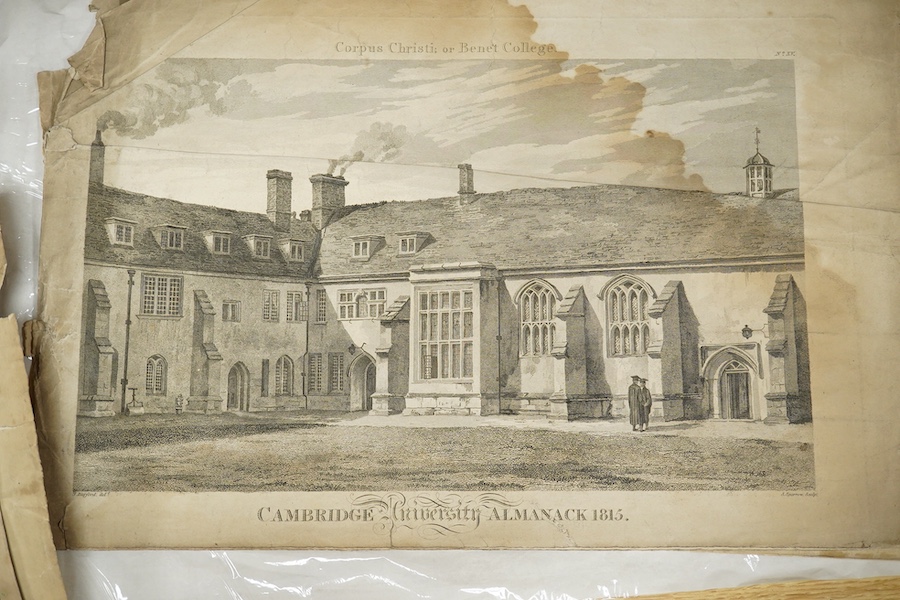 A collection of 18th and 19th century prints, etchings and engravings to include: some examples after J M W Turner, ‘Inside view of the east end of Merton College Chapel’ and ‘View of the Cathedral of Christchurch, part